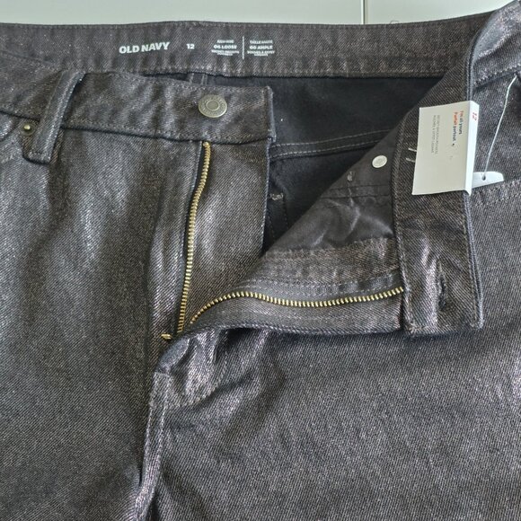 Old Navy Pants Womens 12 Black Metallic Shimmer High Rise OG Loose Whimsigoth - Picture 13 of 16
